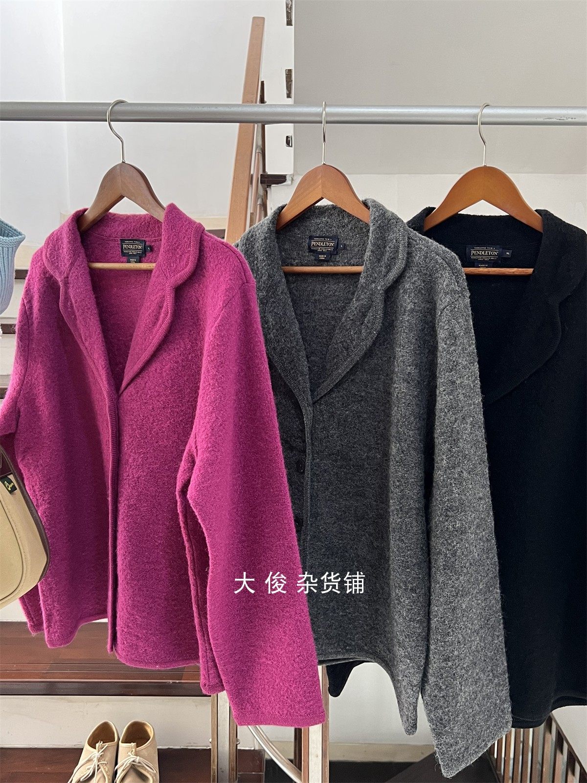 美式羊毛单排扣翻领系扣外套