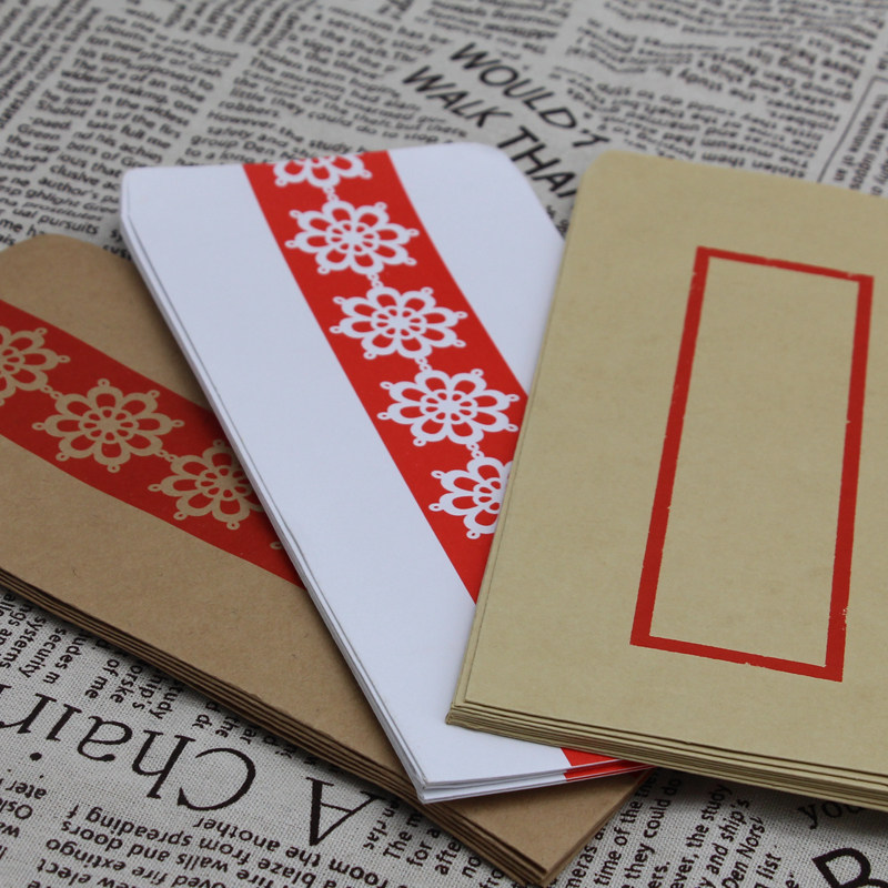 中国古风复古牛皮纸红框中式传统信封情书信纸5号信封红格信封