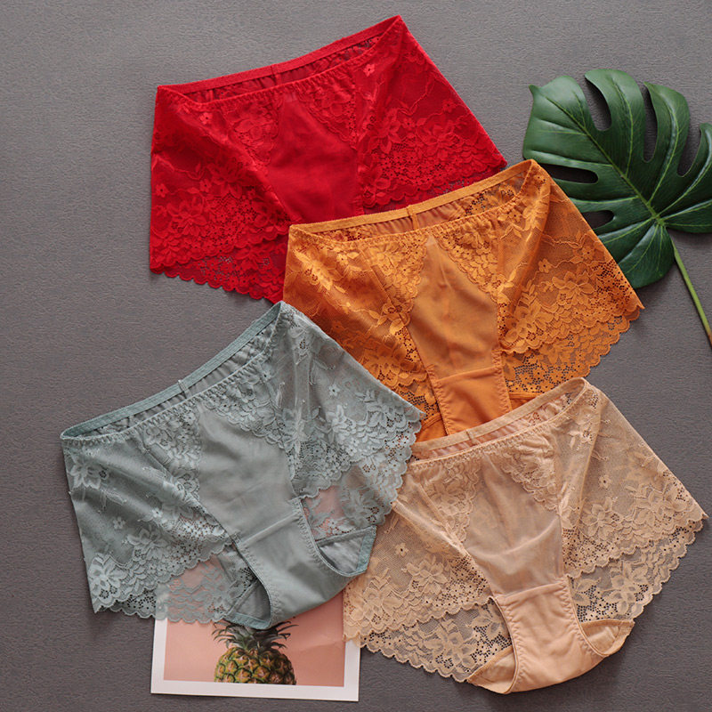 透气性感女式包臀全蕾丝小平角内裤中腰红色本命年大码青年短裤,女士内衣/男士内衣/家居服,女三角裤,淘宝优惠券,粉丝福利购,淘宝优惠卷