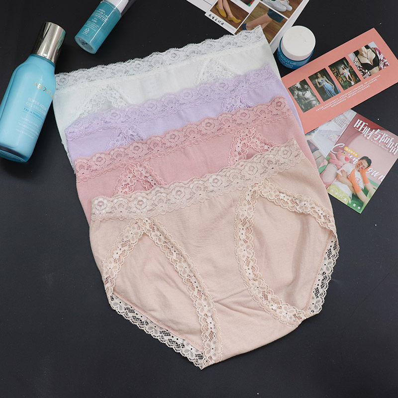 纯棉内裤女低腰蕾丝性感舒适透气弹力包臀日系简约白色裤头三角裤