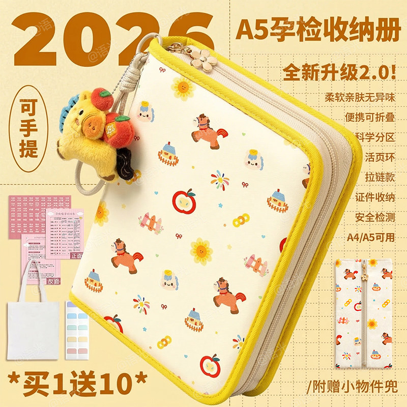 产检收纳册收纳袋带拉链检查资料记录册活页便携a4大容量试卷文件夹