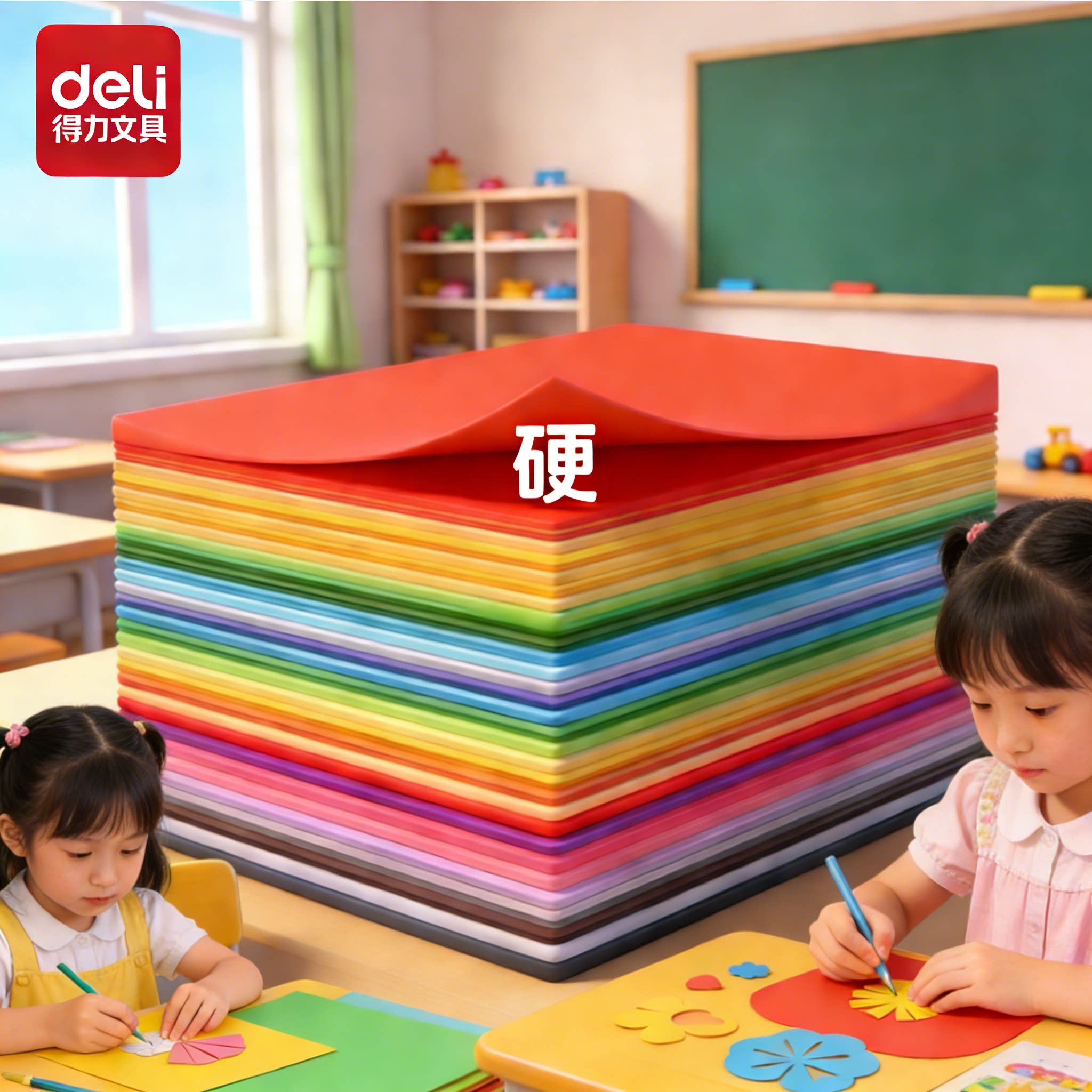 得力彩色卡纸a4硬卡纸a3加厚手工diy幼儿园宝宝儿童小学生8k制作材料剪纸美术专用画画手抄报折纸红色黑白色