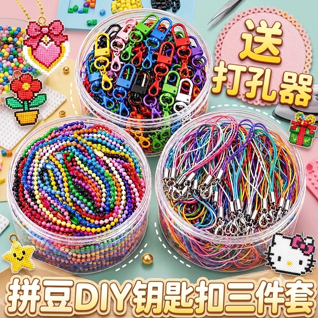 拼豆全套工具手工diy材料包拼豆豆专用冰箱贴轴承钥匙扣配件套装