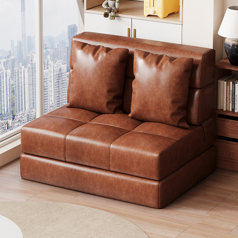 油蜡皮懒人沙发两用单人双人小户型家用客厅阳台中古风折叠沙发床