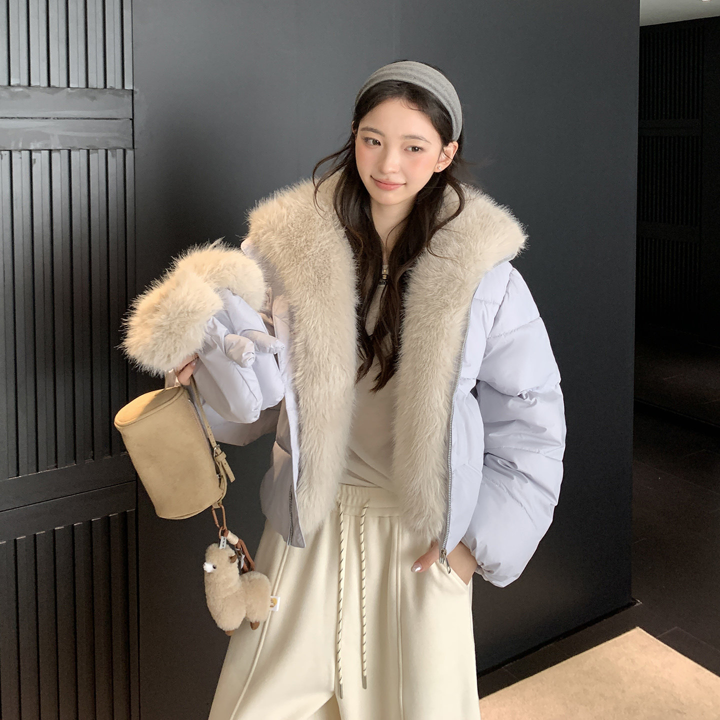 冬季女短款加厚毛领小个子棉服