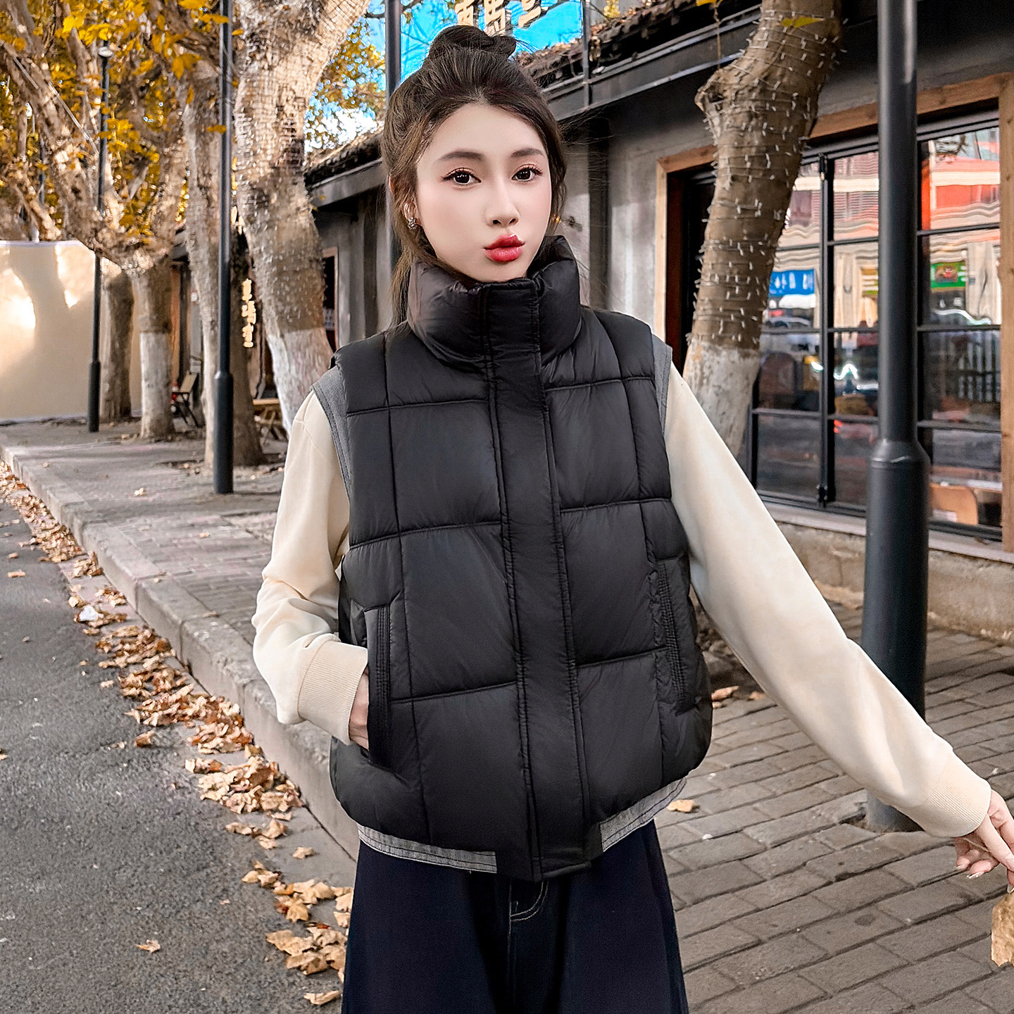 冬季女款立领加厚保暖棉马甲