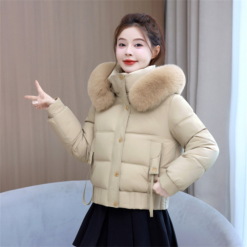 冬季大毛领短款保暖羽绒棉服女