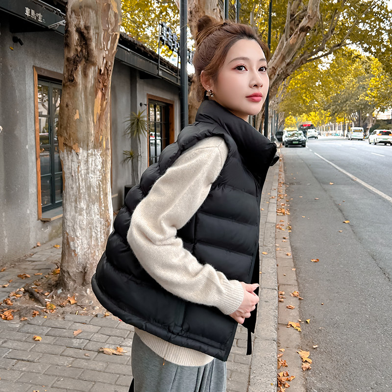 黑色立领加厚保暖显瘦棉马甲女