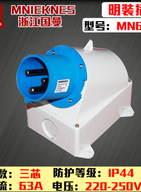 MN6361浙江国曼MNIEKNES单相3P3芯63A工业反式明装器具插头1P+N+E