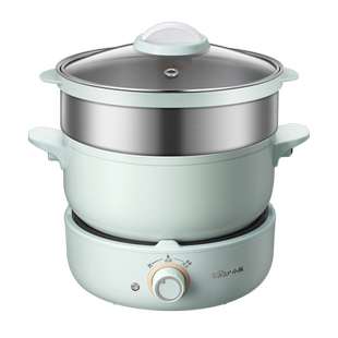 小熊2.5L电煮锅分体式电锅煎炒家用多功能电热锅不锈钢蒸笼1-3人