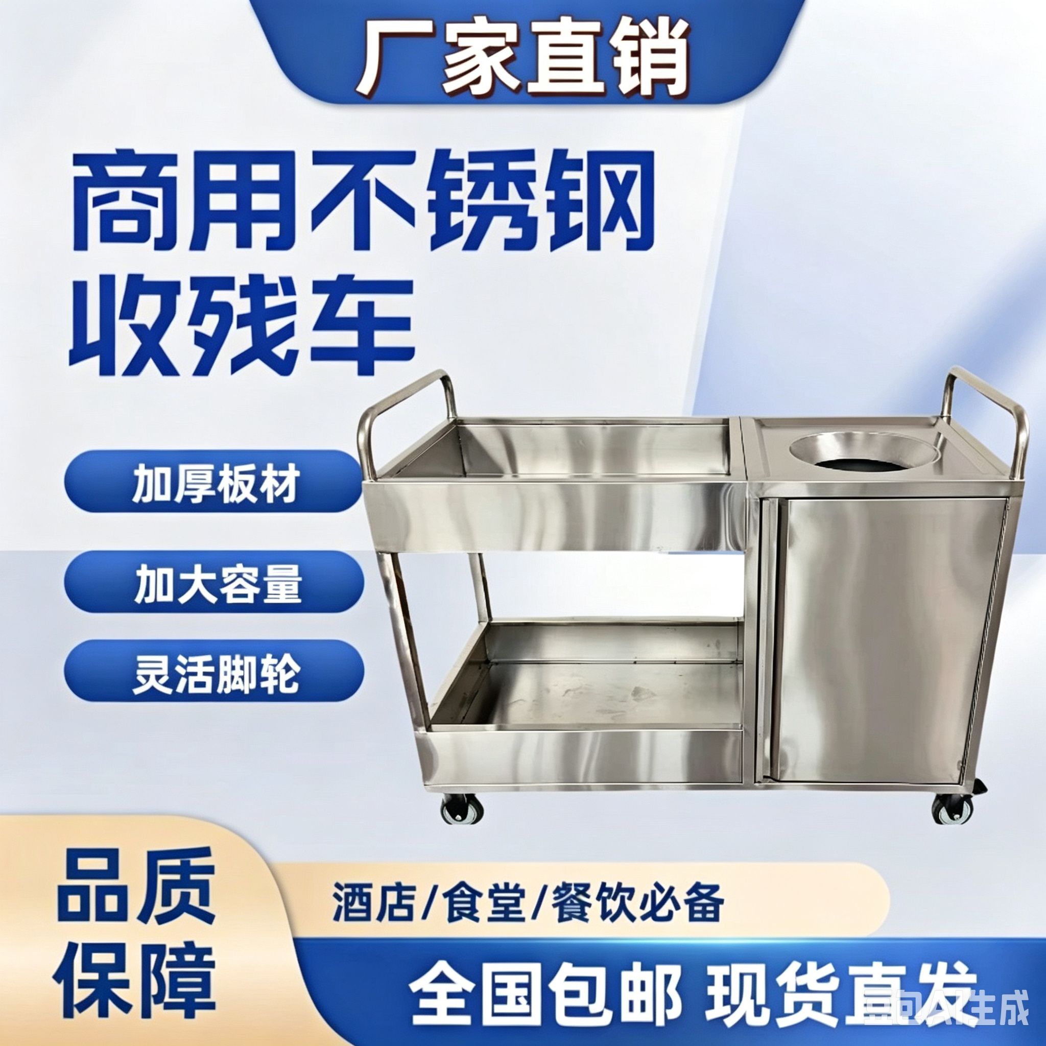 商用不锈钢收残车食堂饭店收餐车餐具收集车泔水车厨余垃圾收残台
