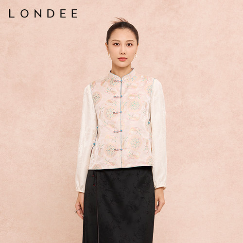 Londee/龙笛新中式重工刺绣马甲女立领盘扣坎肩马夹6S27267