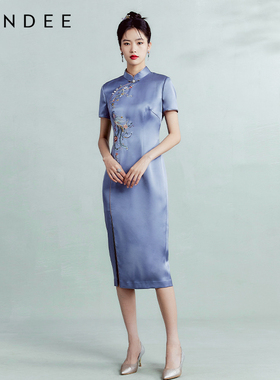 Londee/龙笛新中式气质醋酸长款高级礼服婚宴高贵改良旗袍3T21293