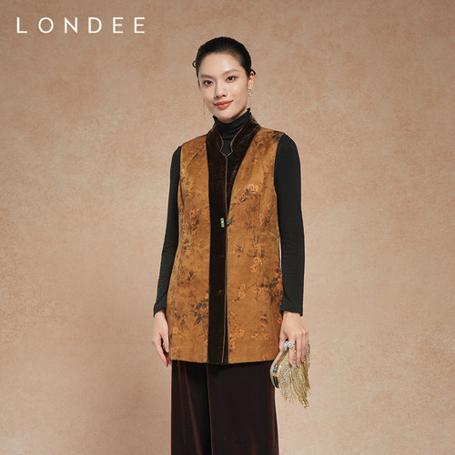 Londee/龙笛高级感显气质新中式提花背心国风长款上衣马甲5T27173