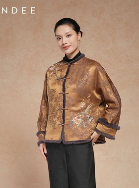 Londee/龙笛新中式秋冬厚上衣国风高级感金棕保暖棉服外套5T25188