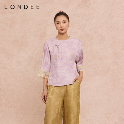 Londee/龙笛国风高端盘扣紫色衬衫新中式减龄提花上衣春夏6S22268