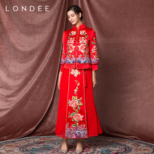 龙笛精致牡丹红装绣花礼服上衣