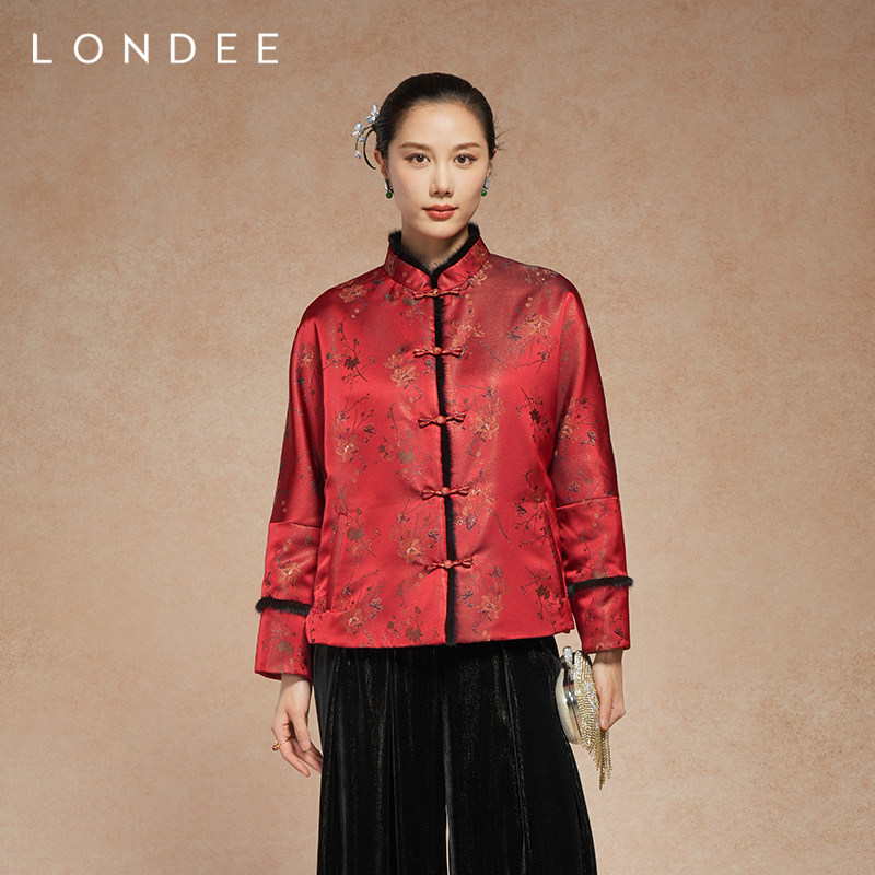 Londee/龙笛新年红色新中式高级提花上衣国风保暖外套棉衣5T25190