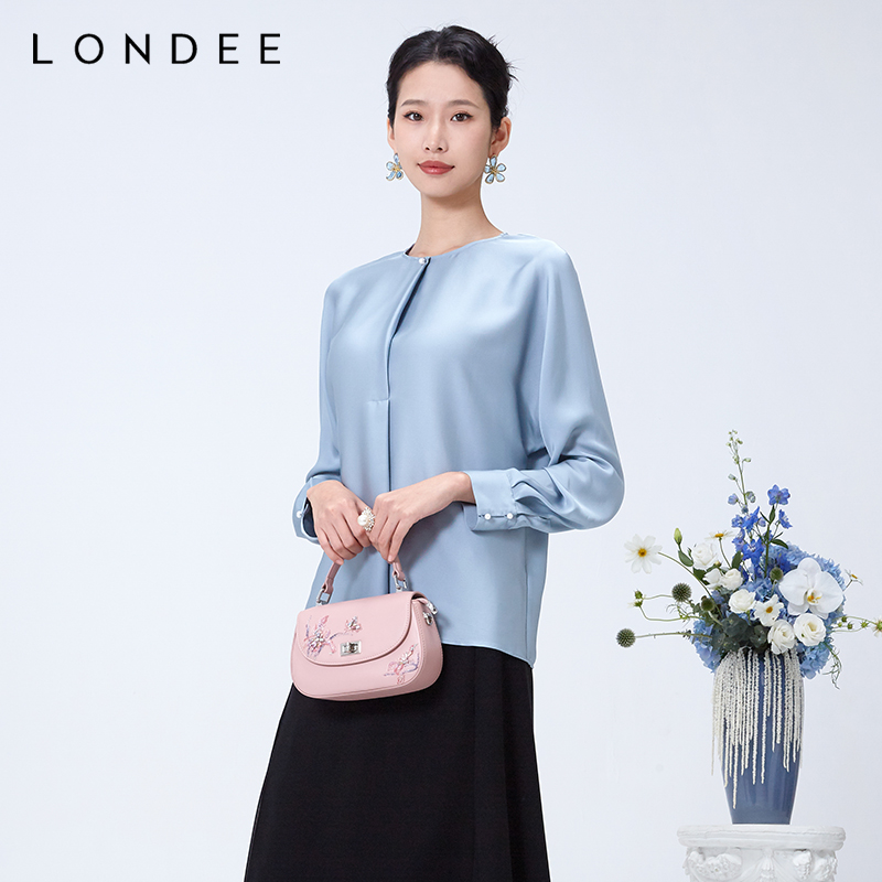 Londee/龙笛新中式桑蚕丝缎面内搭打底衫真丝长袖宽松上衣4S22285