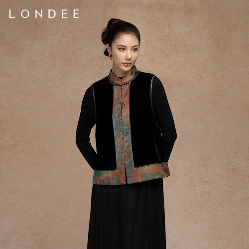 Londee/龙笛新中式国风复古立领盘扣马甲高级感气质马夹4T27177