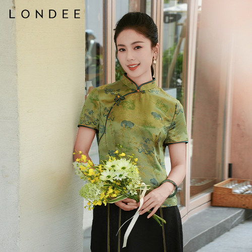 Londee/龙笛国风优雅短袖衬衫新中式高级感提花上衣日常款5T22294