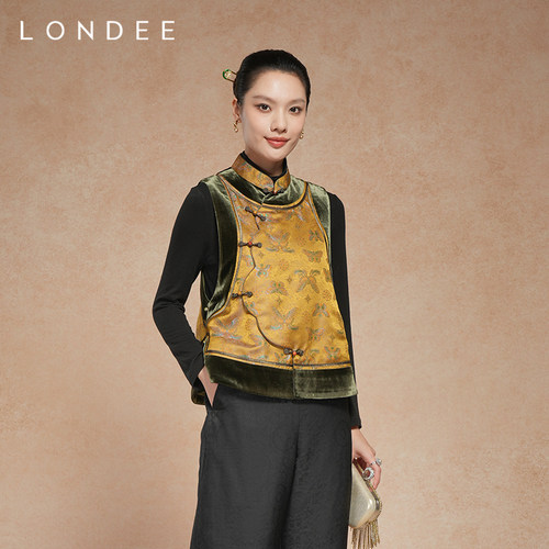 Londee/龙笛金咖老钱风新中式高级提花马甲上衣外搭背心女5T27170