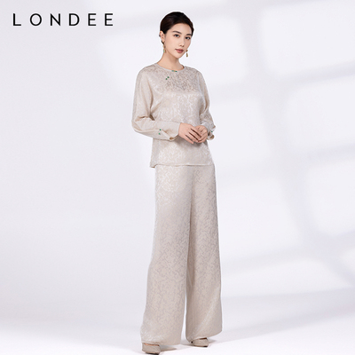 Londee/龙笛新中式提花醋酸衬衫国风高端气质打底衫上衣女4T22274