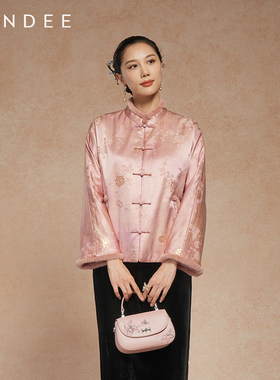 Londee/龙笛新中式真丝提花上衣女秋冬盘扣立领优雅外套5T25191