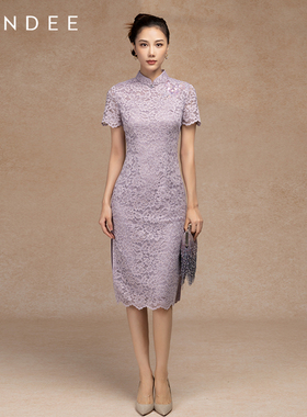 Londee/龙笛25年新款气质优雅显年轻连衣裙高级感蕾丝旗袍5S21278