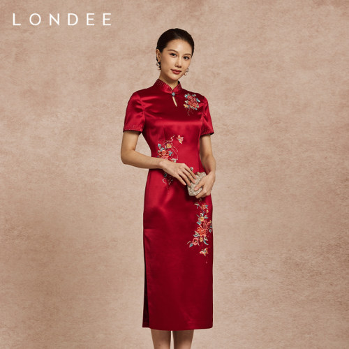 Londee/龙笛红色优雅新中式刺绣新娘敬酒服结婚显瘦旗袍6T21276