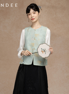 Londee/龙笛新中式浅绿复古盘扣马甲国风重工刺绣马夹上衣5S27271