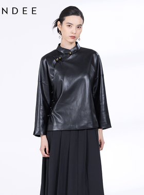 Londee/龙笛改良新中式显年轻时尚款皮质旗袍上衣复古外套4T22269