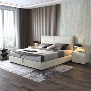廣東 佛山皮床小戶型 北歐簡約現代1.8臥室雙人軟包婚床高箱儲物輕奢真皮床