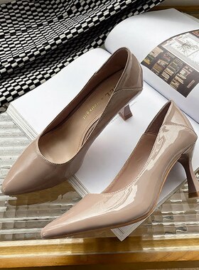 0335 1高跟鞋女细跟裸色女单鞋黑色职业宽胖脚大码女鞋女中跟百搭