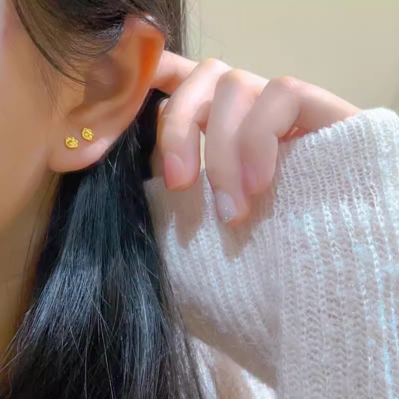 5G黄金猫爪耳钉时尚可爱迷你24K纯金耳环女款999足金耳饰送女朋友