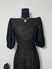 Sp Welfare Style Lace Tube Top Short-Sleeved Corset Backless Tie-Up Black Puff Sleeve Top for Women 2024 Summer Style