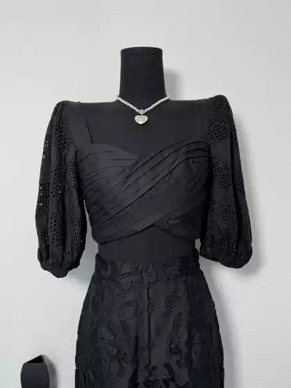 Sp Welfare Style Lace Tube Top Short-Sleeved Corset Backless Tie-Up Black Puff Sleeve Top for Women 2024 Summer Style