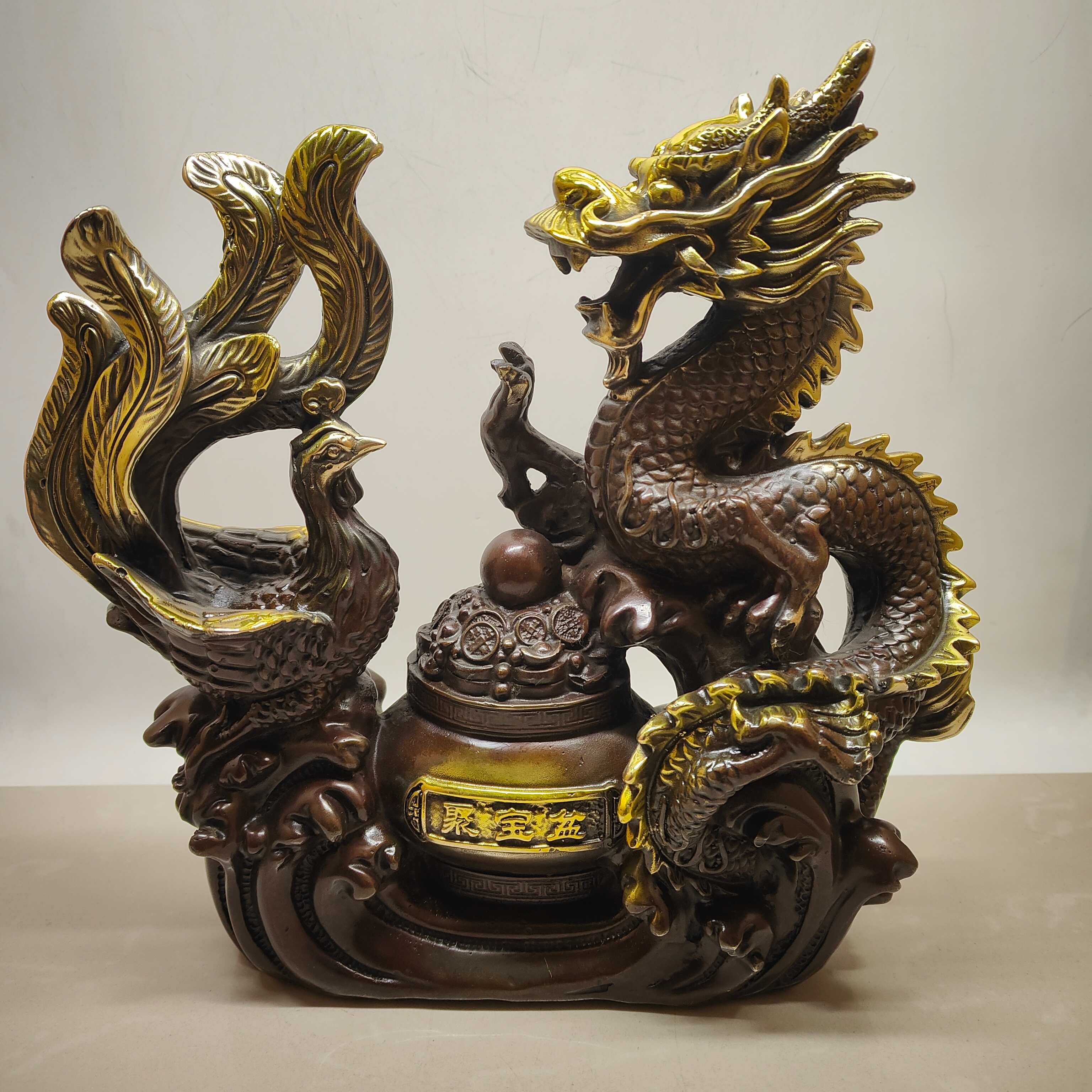 纯黄铜鎏金龙凤呈祥摆件金龙青龙汉龙家居客厅摆设工艺品办公室图片