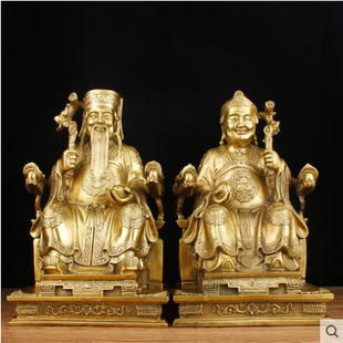 纯铜土地公土地婆神像摆件供奉家用铜福德正神家居工艺品大小号