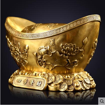 铜新款简约现代安徽省摆件纯铜龙凤金元宝客厅开盖储蓄存钱罐大号