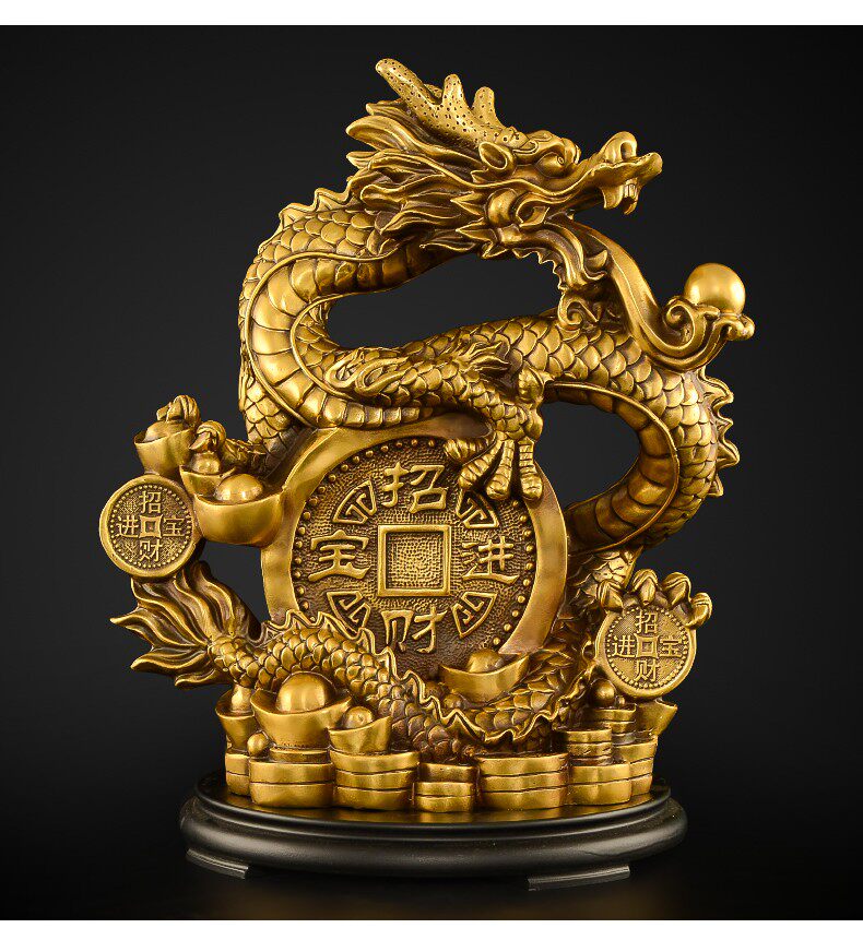 铜龙摆件五爪金龙聚宝盆纯铜青龙客厅盛世聚宝祥龙大号生肖龙摆件