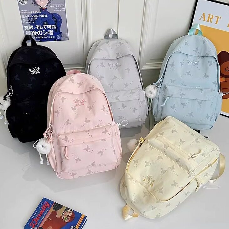 书包女大学生蝴蝶小众设计高颜值背包高中初中生大容量潮牌双肩包