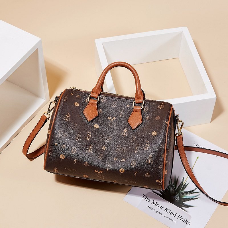 柏雅图印花波士顿女包通勤包百搭单肩手提枕头包大号妈妈包斜挎包