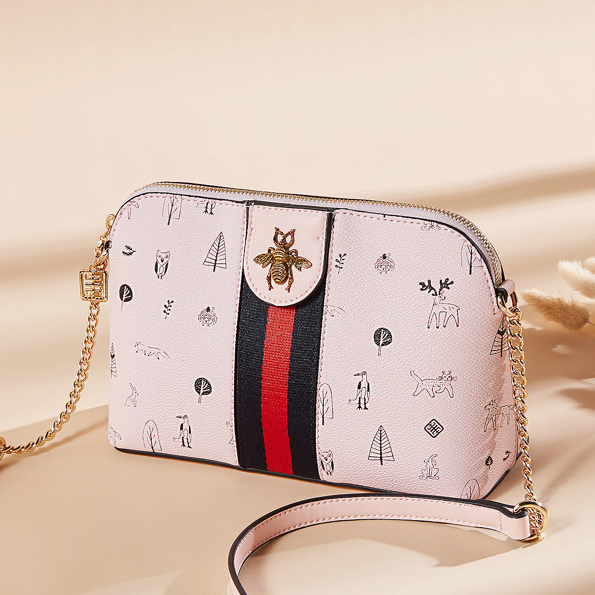 柏雅图2020新款经典印花女包时尚贝壳包链条包百搭单肩包小斜挎包