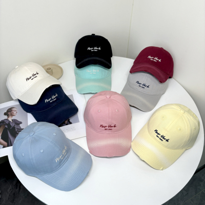 鸭舌帽男晕染复古破洞款正体EST 1987斜体new york刺绣棒球帽子女