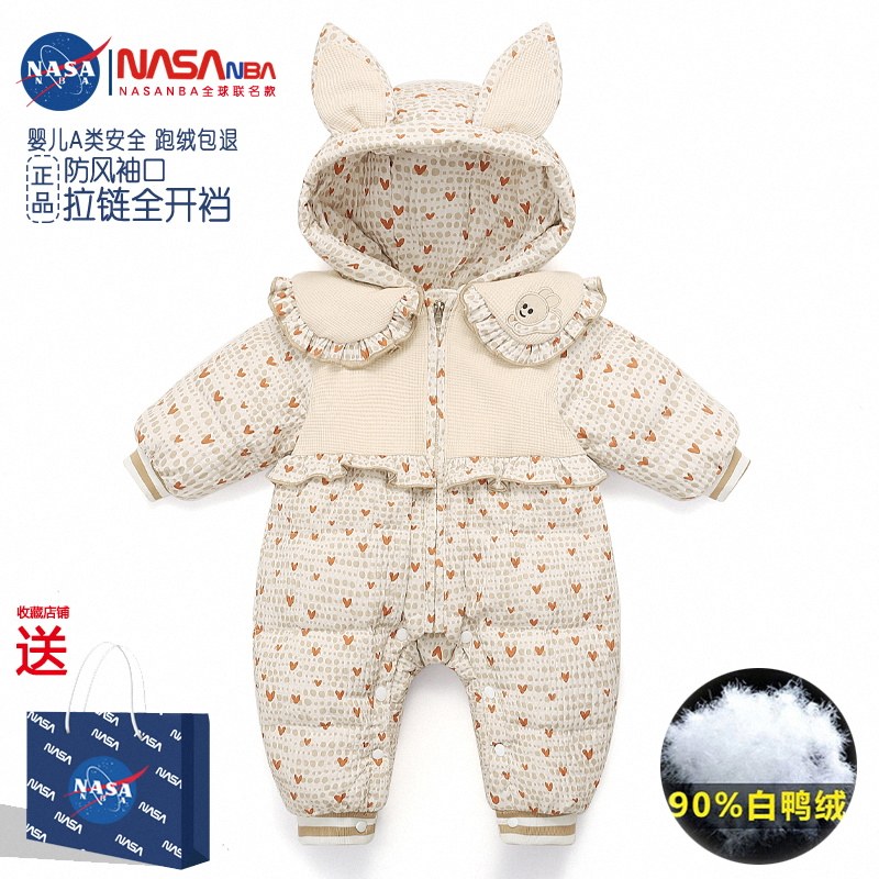 婴儿羽绒服连体哈衣冬季新款男女宝宝加厚外套爬服新生儿外出抱衣