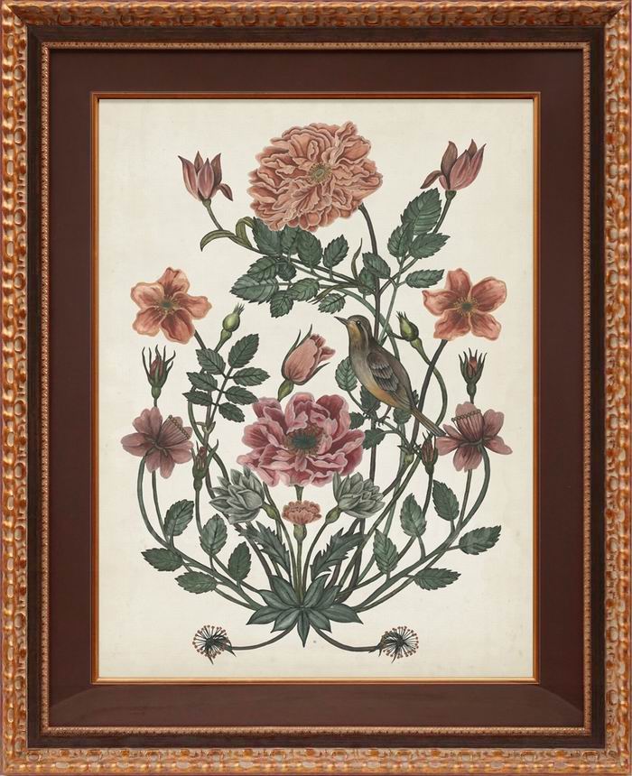 授权进口原版画芯进口装饰画美式花鸟玄关装饰画 牡丹花鸟
