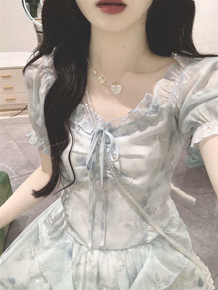 茶歇法式碎花连衣裙女夏小