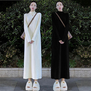 175高个子针织连衣裙女秋冬季内搭配大衣超长款毛衣裙长裙到脚踝