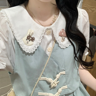 初中生洋气可爱娃娃领中长裙夏新款少女高中学生甜美假两件连衣裙